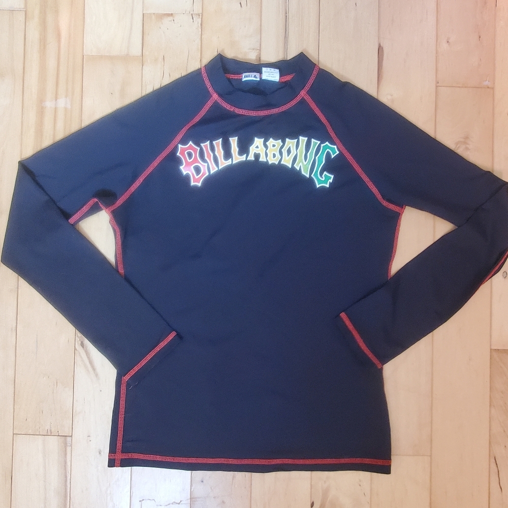 Billabong Kids Rash Guard - Black with Red and Yellow Accents Youth XL